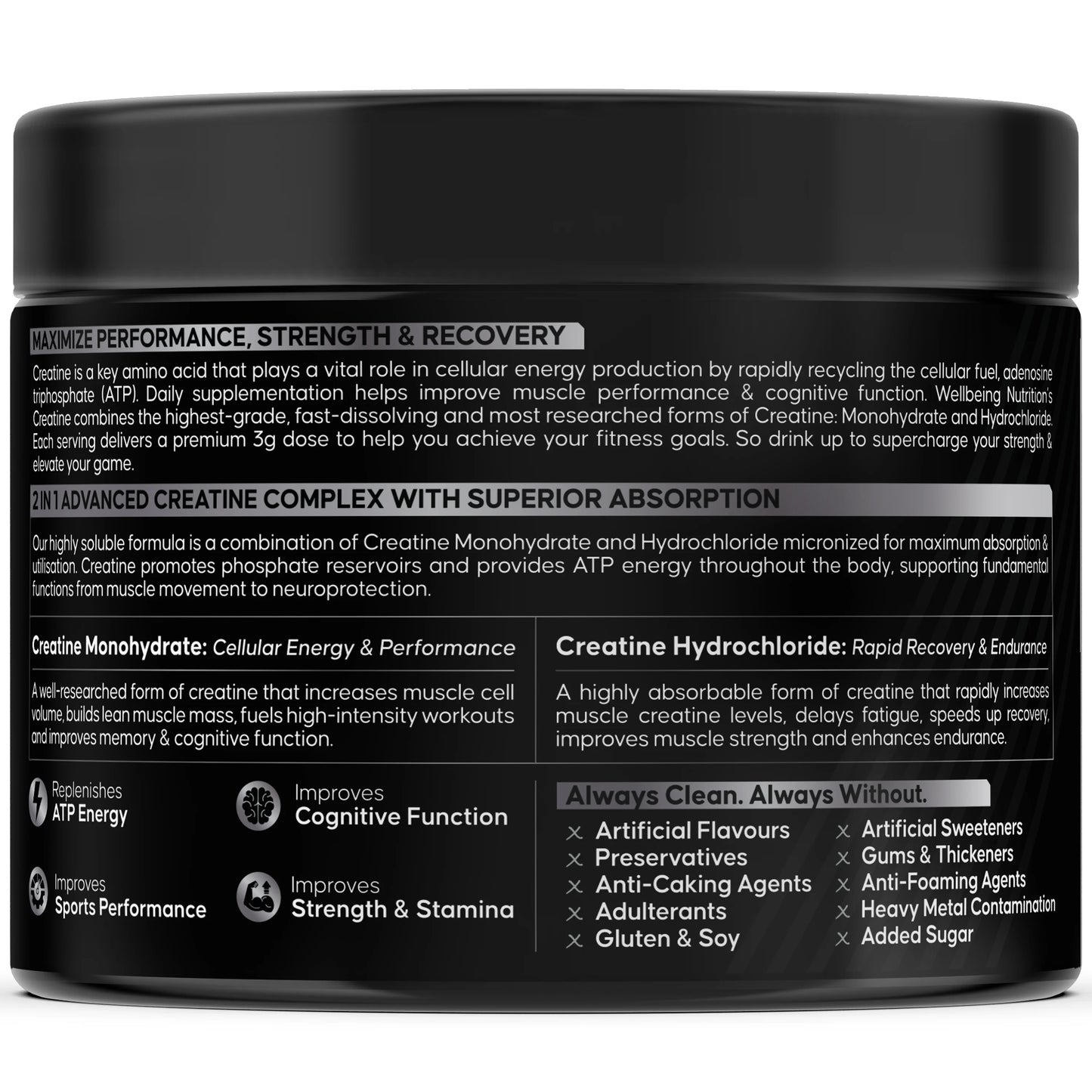 Wellbeing Nutrition 100% Pure Micronized Creatine + Monohydrate + HCL