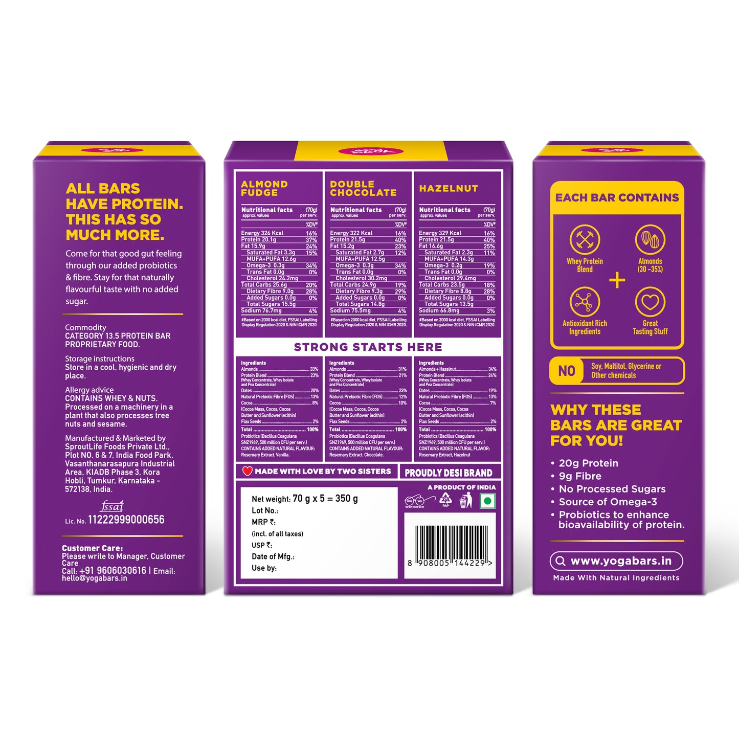 YogaBar No Added Sugar 20g Protein Bars Variety Pack