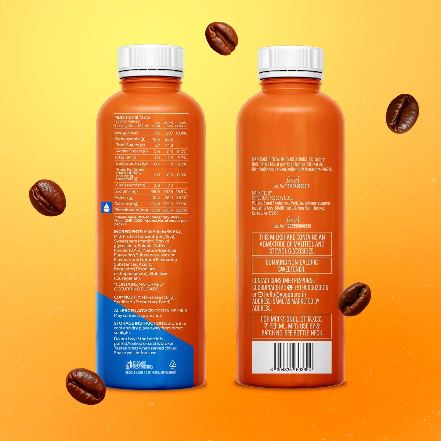YogaBar 26g Protein Shake Cold Coffee - Pack of 24 - 250ml/bottle