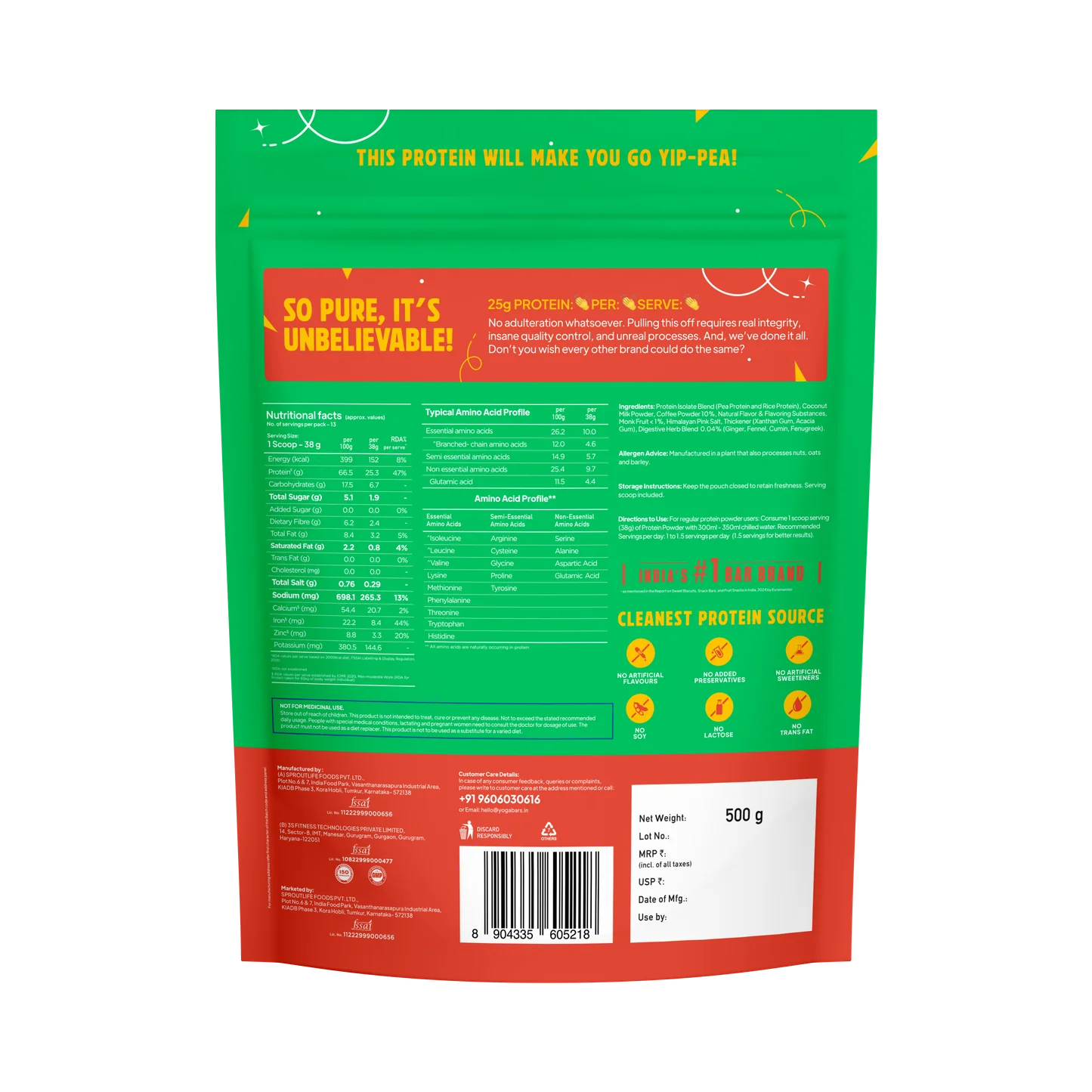YogaBar ProClean Plant Protein with Monk Fruit (Coffee) 500g