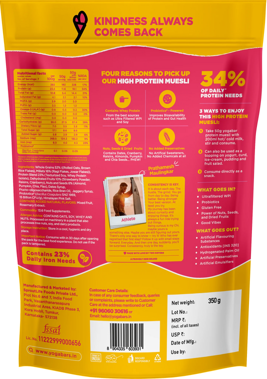 YogaBar High Protein Muesli Fruits, Nuts & Seeds 350g