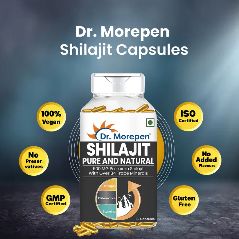 Dr. Morepen Shilajit Resin 15g & Shilajit Capsules-Stamina & Strength Booster/Mineral Rich Endurance Enhancer