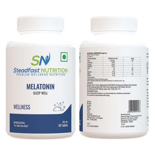steadfast nutrition Melatonin 5mg Tablets, 60 Tablets, Promotes Better Sleep & Non Habit Forming