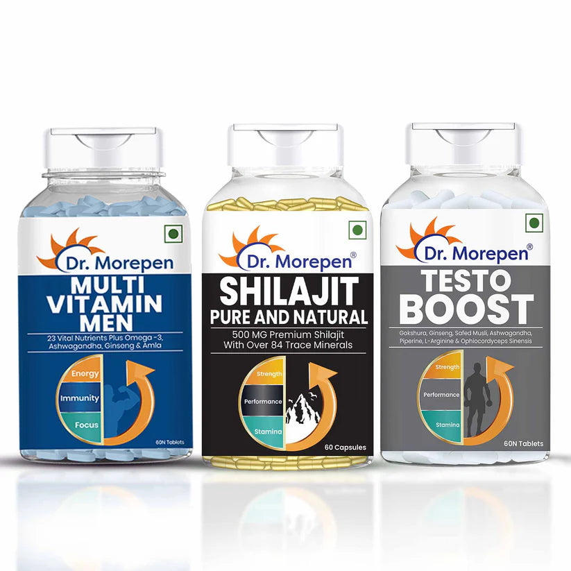 Dr. Morepen Multivitamin Men + Shilajit Capsules + Testo Boost Combo
