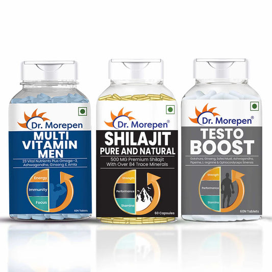 Dr. Morepen Multivitamin Men + Shilajit Capsules + Testo Boost Combo