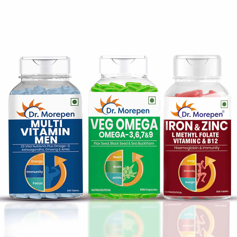Dr. Morepen Veg Omega + Iron & Zinc - Multivitamin Men Combo