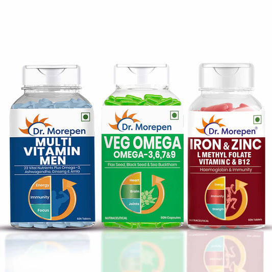 Dr. Morepen Veg Omega + Iron & Zinc - Multivitamin Men Combo
