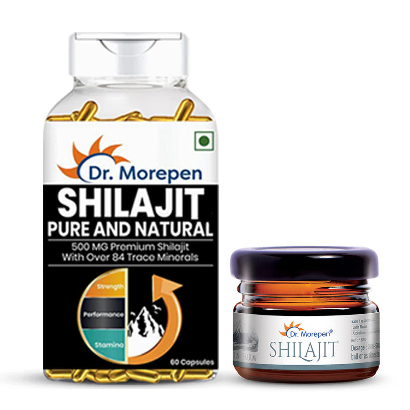 Dr. Morepen Shilajit Resin 15g & Shilajit Capsules-Stamina & Strength Booster/Mineral Rich Endurance Enhancer