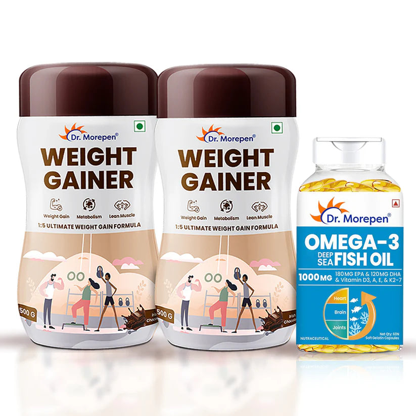Dr. Morepen Omega-3 Deep Sea Fish Oil 1000mg + Weight Gainer (Pack of 2)