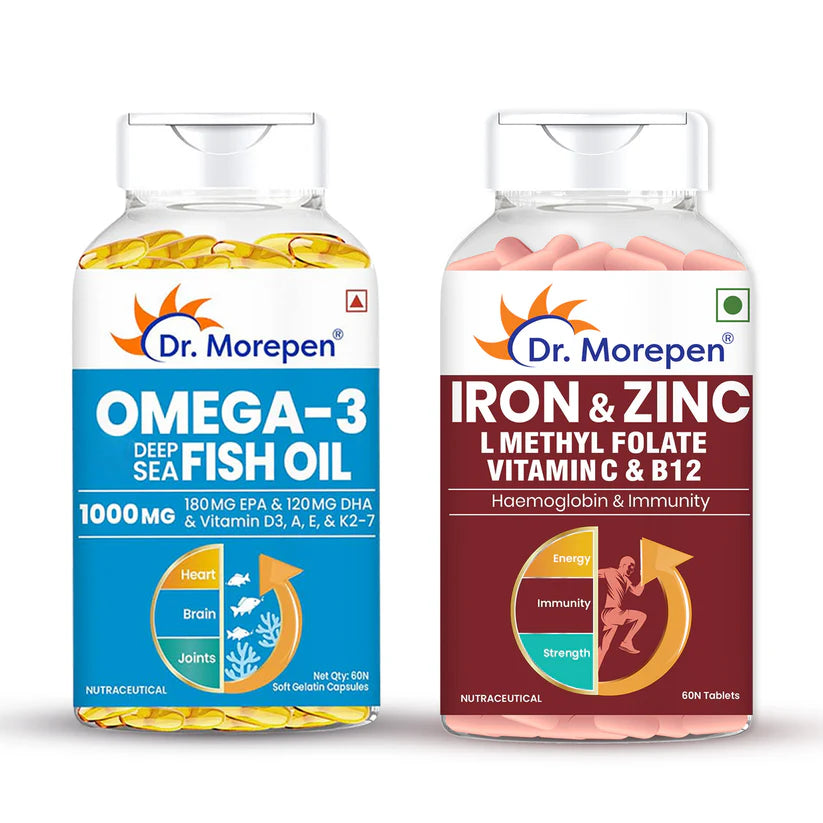 Dr. Morepen IRON & ZINC + Omega-3 Deep Sea Fish Oil 1000mg Combo