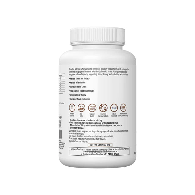steadfast nutrition Ashwagandha Tablets 500mg, Reduces Stress and Anxiety, 60 Tablets