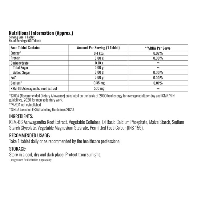 steadfast nutrition Ashwagandha Tablets 500mg, Reduces Stress and Anxiety, 60 Tablets