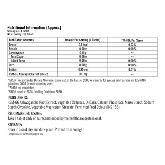 steadfast nutrition Ashwagandha Tablets 500mg, Reduces Stress and Anxiety, 60 Tablets