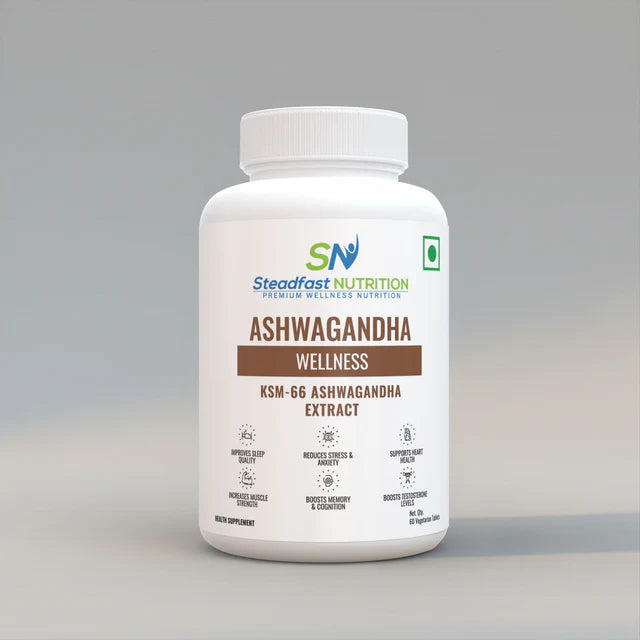 steadfast nutrition Ashwagandha Tablets 500mg, Reduces Stress and Anxiety, 60 Tablets