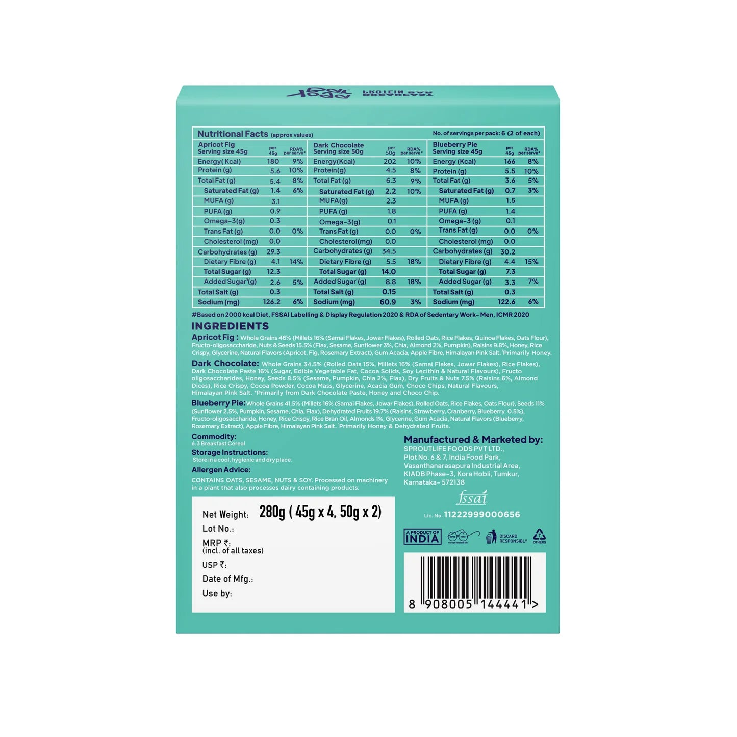 YogaBar Variety Pack Breakfast Bar Box (Pack of 6) 270g