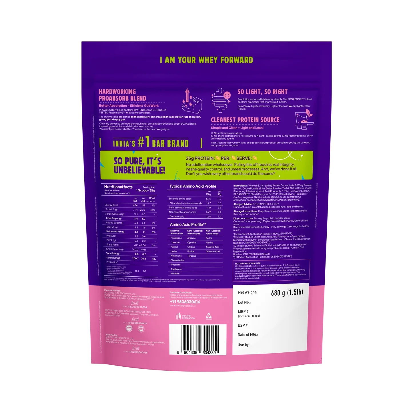YogaBar ProClean Whey with Monk Fruit (Chocolate) 680g