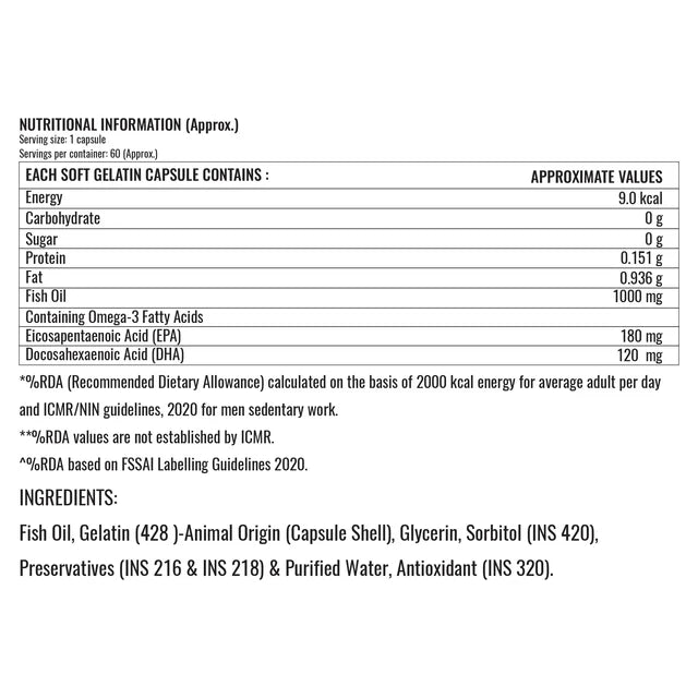 steadfast nutrition Fish Oil Capsules 1000mg, 60 Capsules