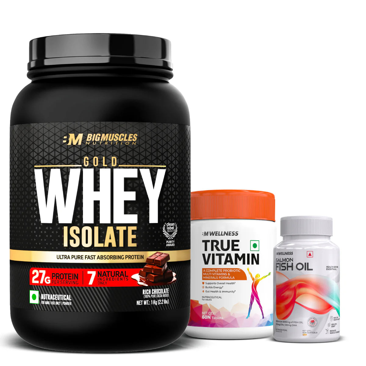 Bigmuscles Gold Whey Isolate + Fish Oil + Multivitamin