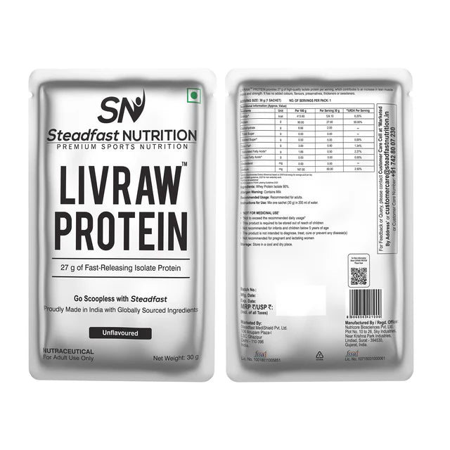 LIVRAW Protein | Unflavoured Whey Protein Isolate 90% with 27g Protein