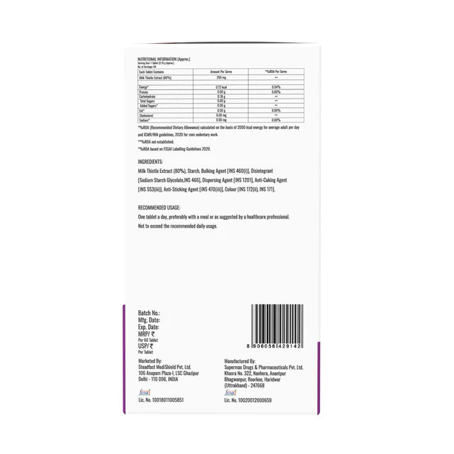steadfast nutrition Milk Thistle Tablet with Silymarin, 60 Tablets