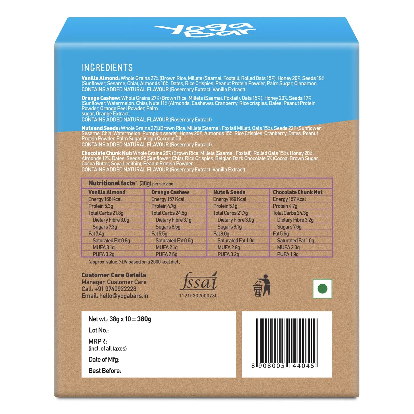 YogaBar Variety Pack Energy Bar (Pack of 10) 350g