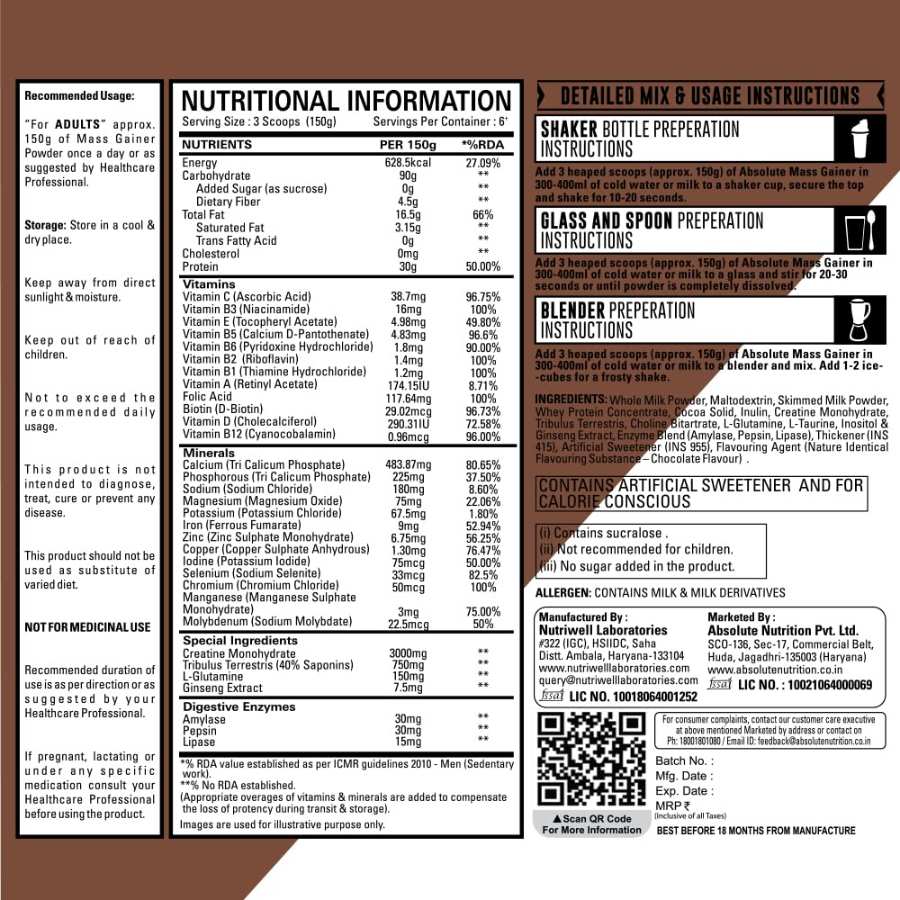 Absolute Nutrition Mass Gainer - Healthy Weight Gain