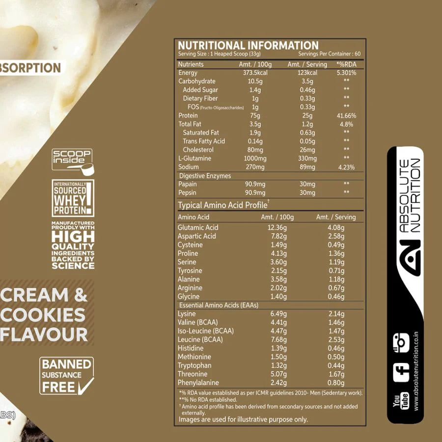 Absolute Nutrition Alpha Series Whey - 25g Protein per Serving