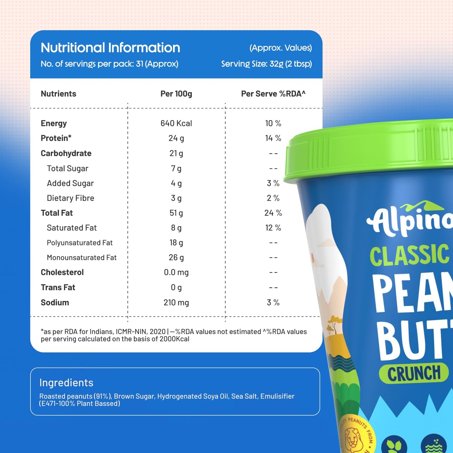 Alpino Classic Peanut Butter | 24g Protein & Crunchy Goodness