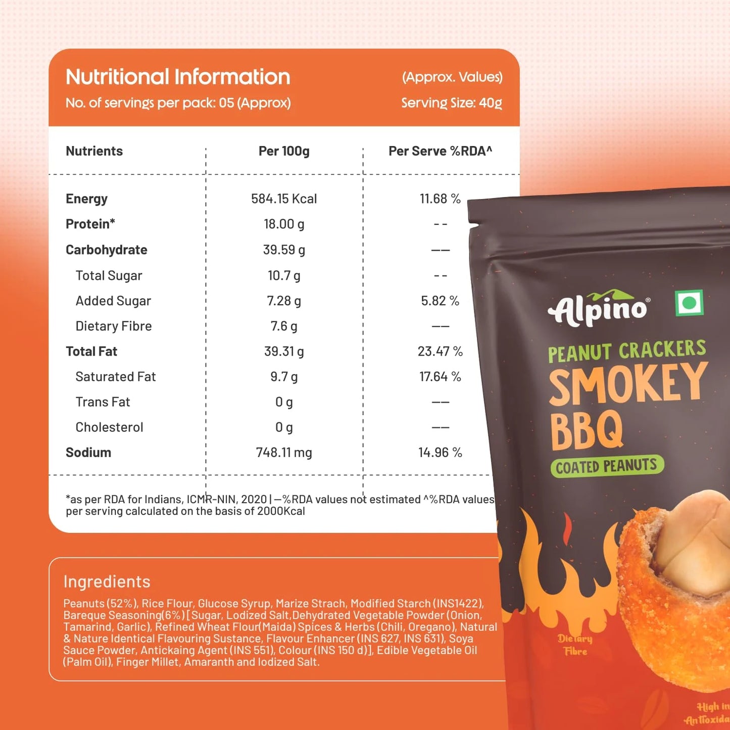 Alpino Baked Peanut Crackers – Smokey BBQ, High Protein