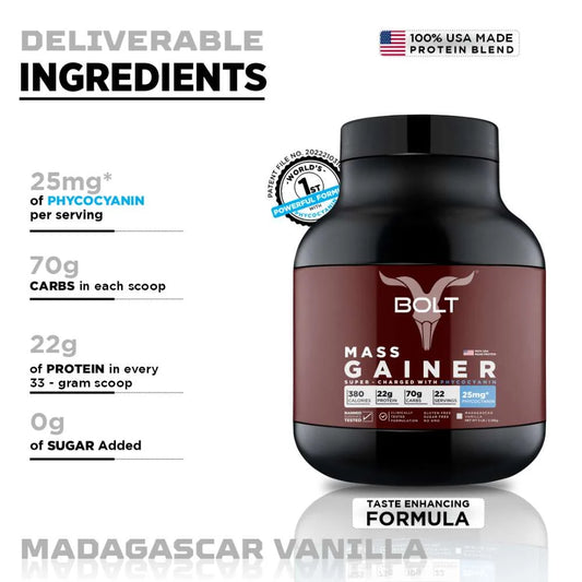 Bolt Mass Gainer Super-Charged | 25g Protein & Phycocyanin