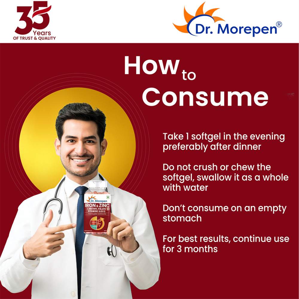 Dr. Morepen Iron & Zinc with Vitamin C & B12 | Energy Boost