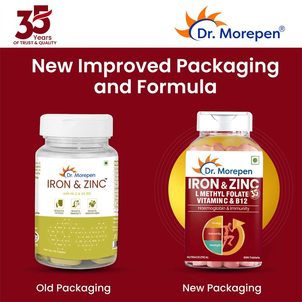Dr. Morepen Iron & Zinc with Vitamin C & B12 | Energy Boost
