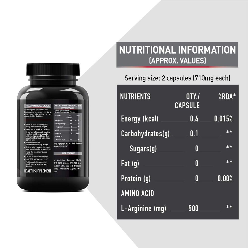 MuscleBlaze L-Arginine 500mg | Boost Nitric Oxide & Endurance