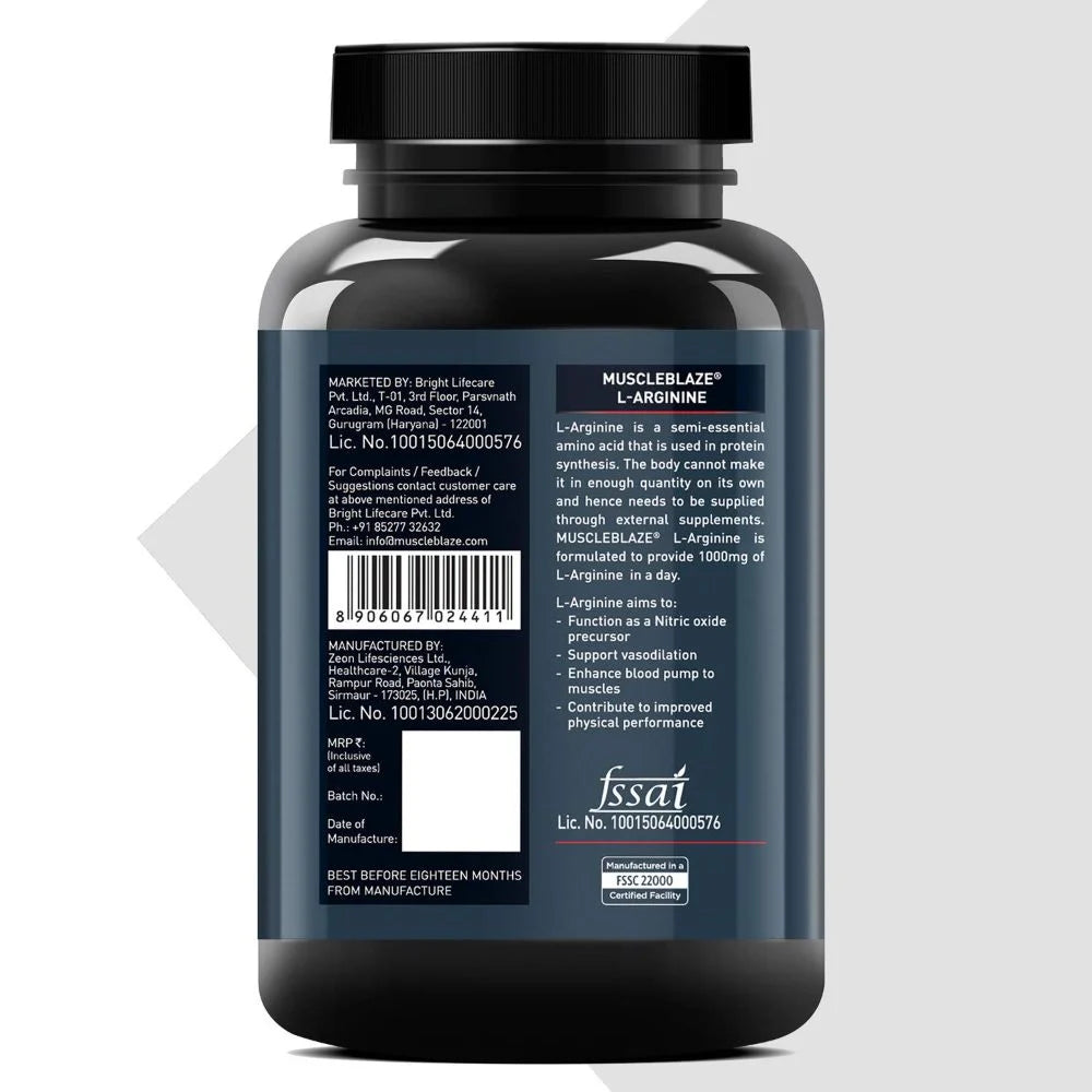 MuscleBlaze L-Arginine 500mg | Boost Nitric Oxide & Endurance
