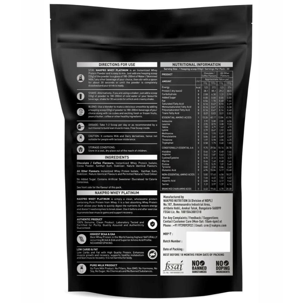 Nakpro Platinum 100% Whey Protein Isolate - 30g Protein Scoop