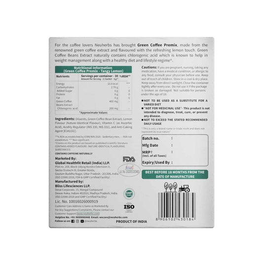 Neuherbs Instant Green Coffee Premix | Coffee Beans Extract With Chlorogenic Acid