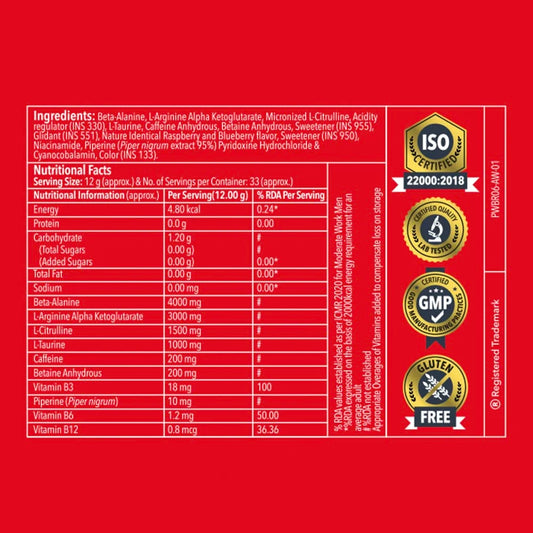 Proathlix Pre-Workout - L-Arginine, Beta-Alanine & Caffeine Powder