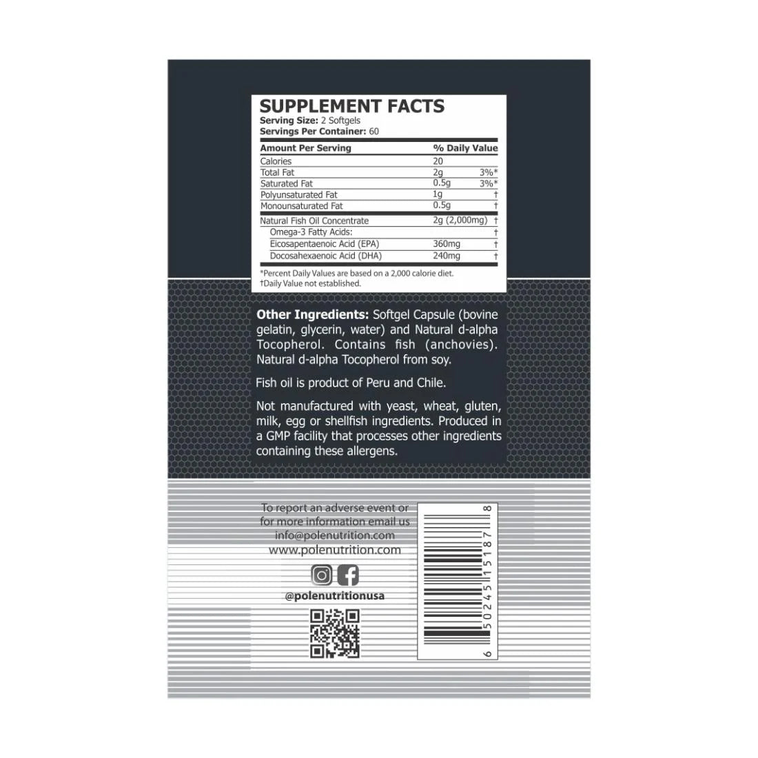 Pole Nutrition Omega 3 Fish Oil 1000mg Softgels