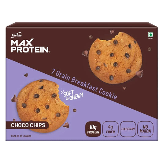 RiteBite Max Protein Choco Chips Cookies | 10g Protein Snack