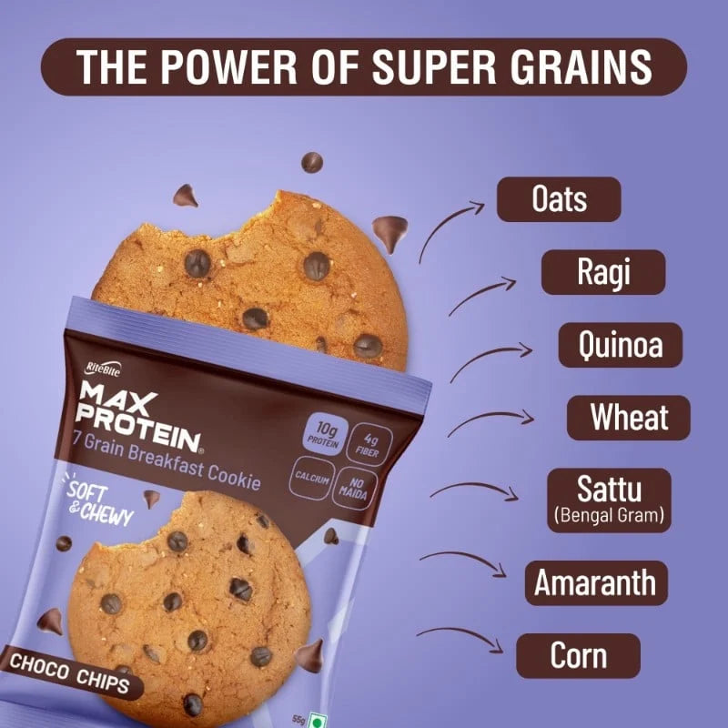 RiteBite Max Protein Choco Chips Cookies | 10g Protein Snack
