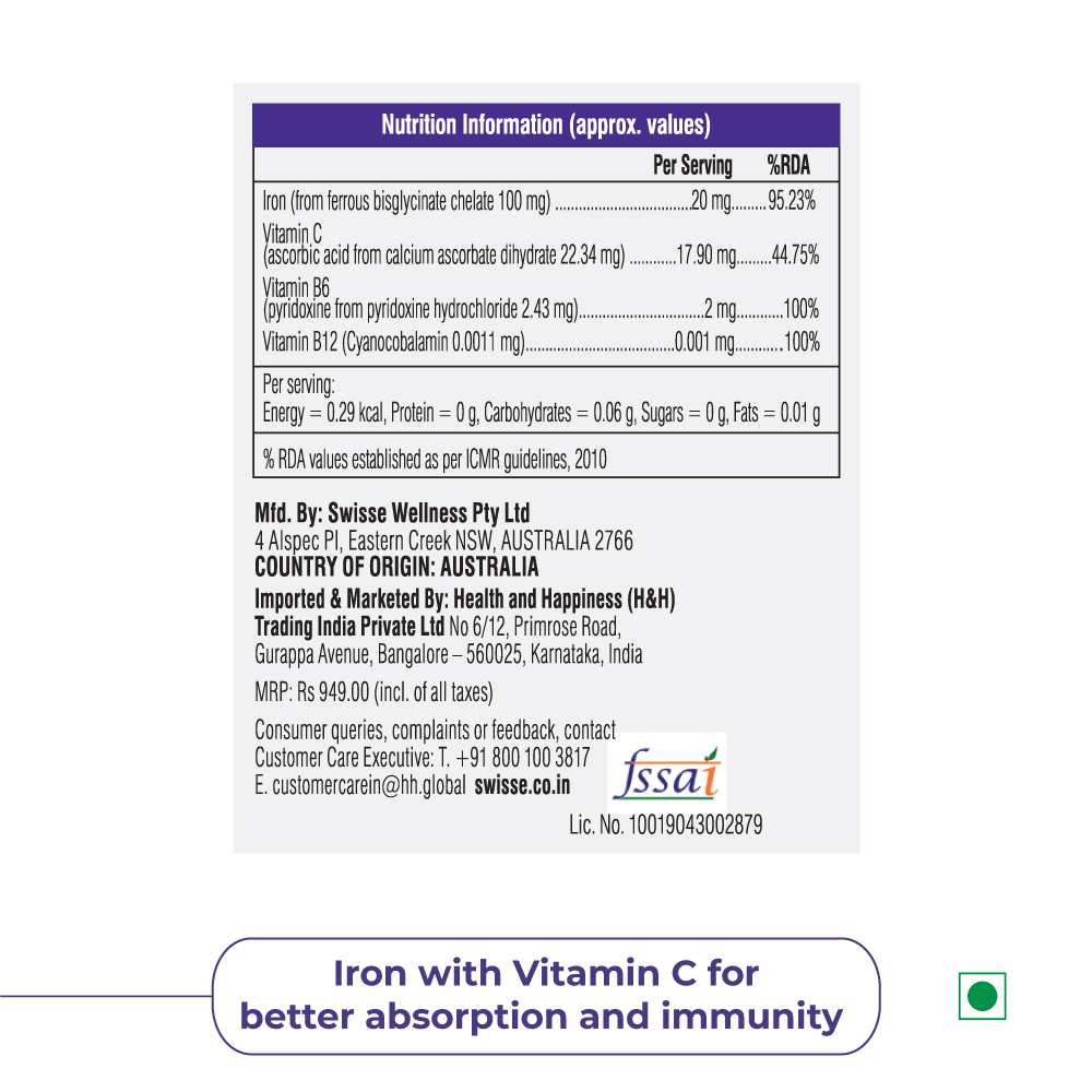 Swisse Ultiboost Iron with Vitamin C & B6 | Energy Boost