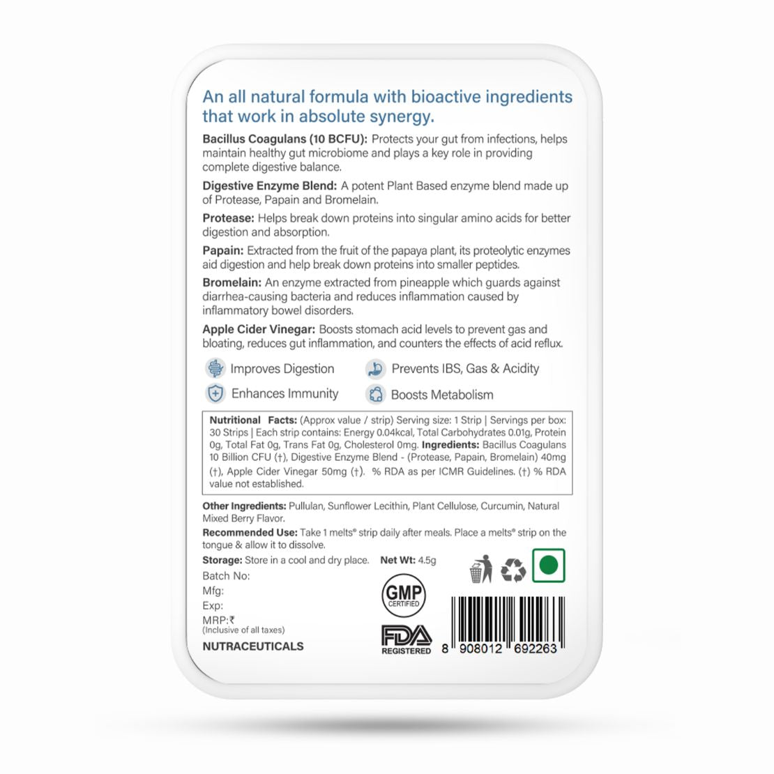 Wellbeing Melts Healthy Gut | Probiotics, Enzymes & ACV
