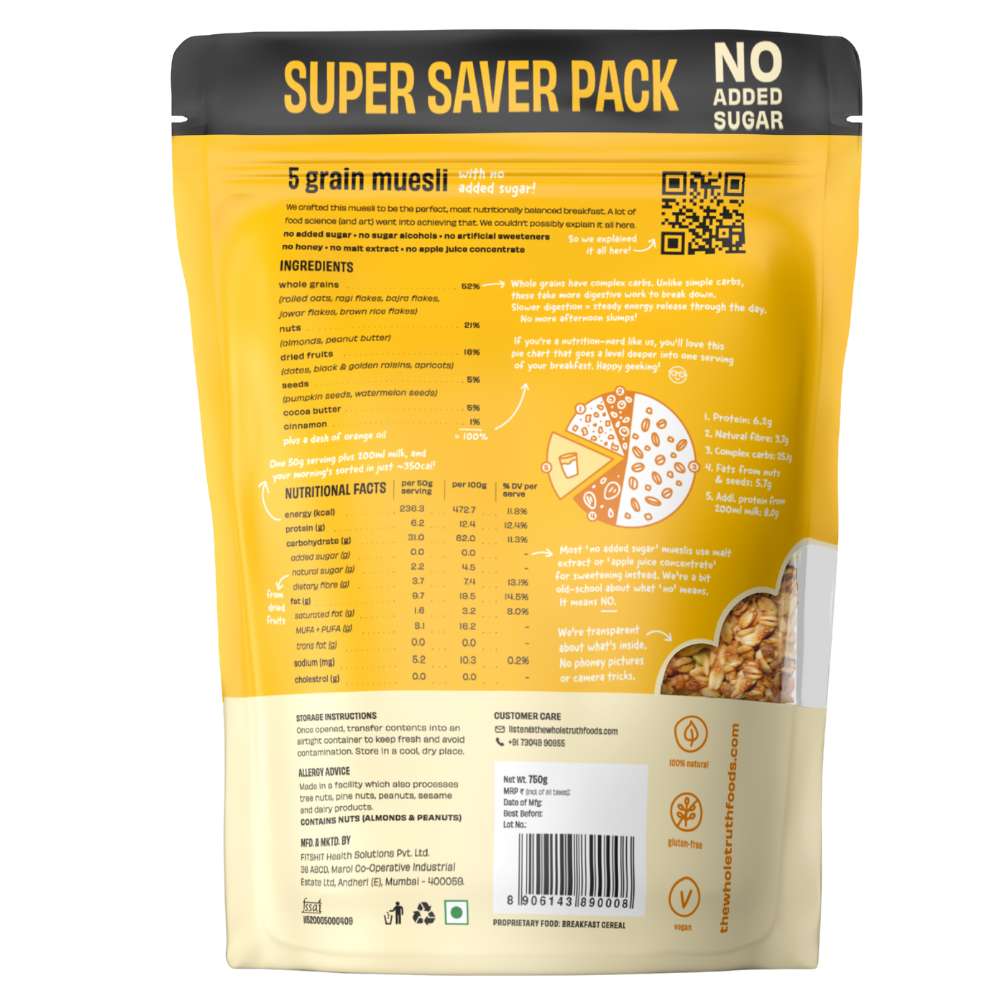 The Whole Truth 5 Grain Muesli | No Added Sugar, Nutritious