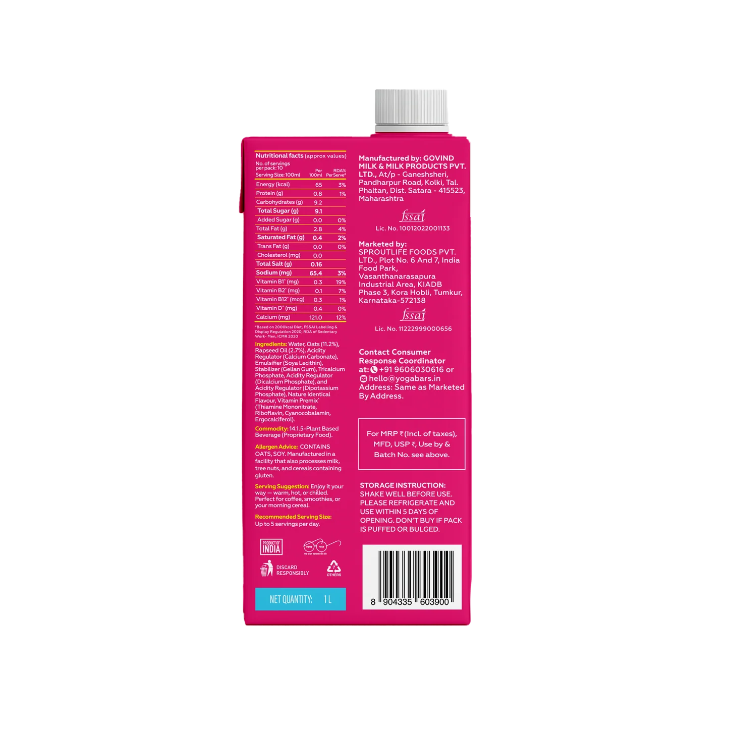 YogaBar Oat Milk Unsweetened 1L