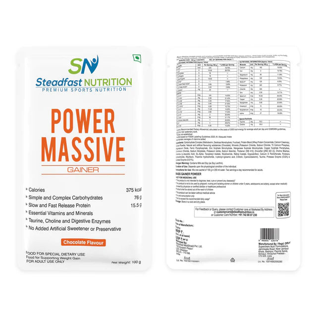steadfast nutrition Mass Gainer and Weight Gainer | 30 Servings (3kg) | Chocolate Flavour