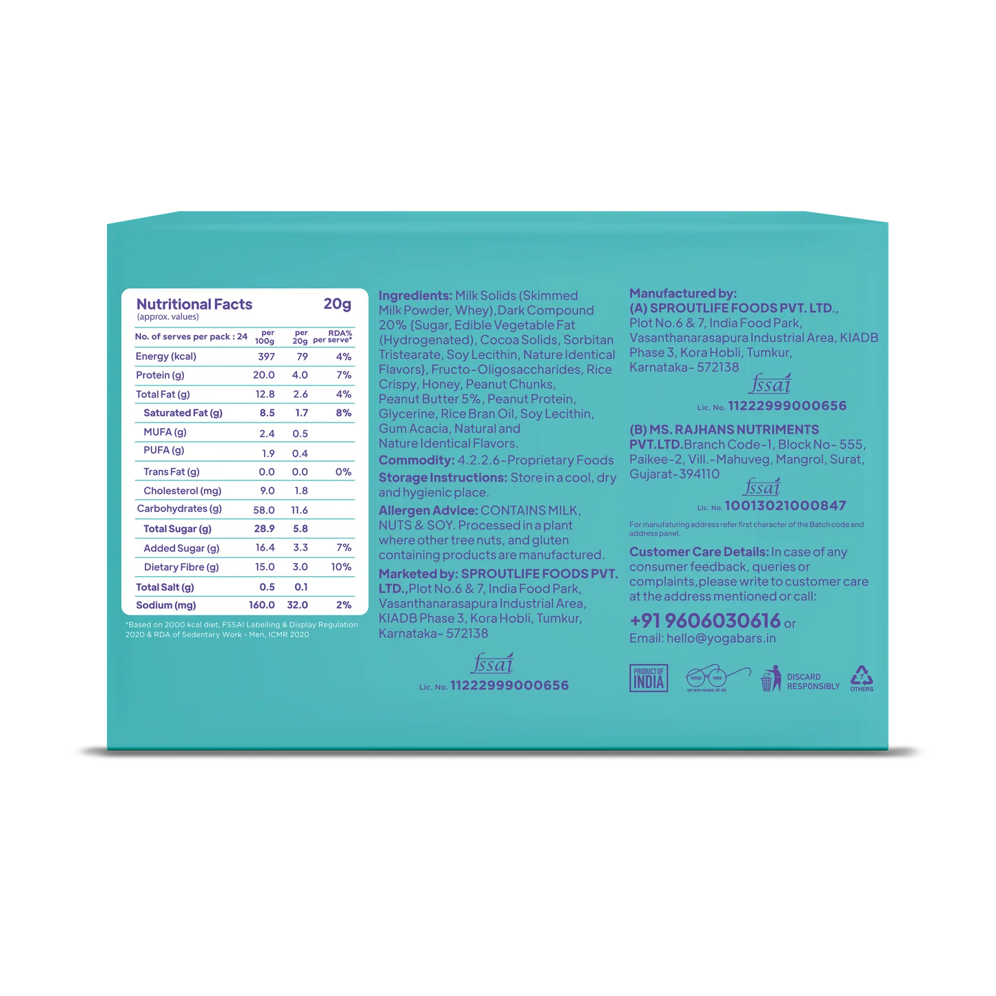 YogaBar Protein Minis, 4g Choco Peanut Butter Protein Bar - Pack of 24 480g