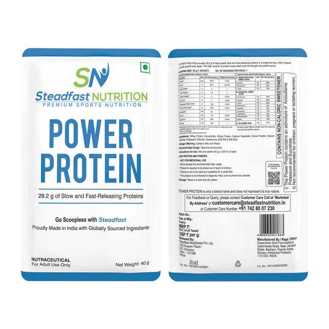 steadfast nutrition Power Protein | Whey Concentrate with Calcium Caseinate and Natural Cocoa,29.2g Protein