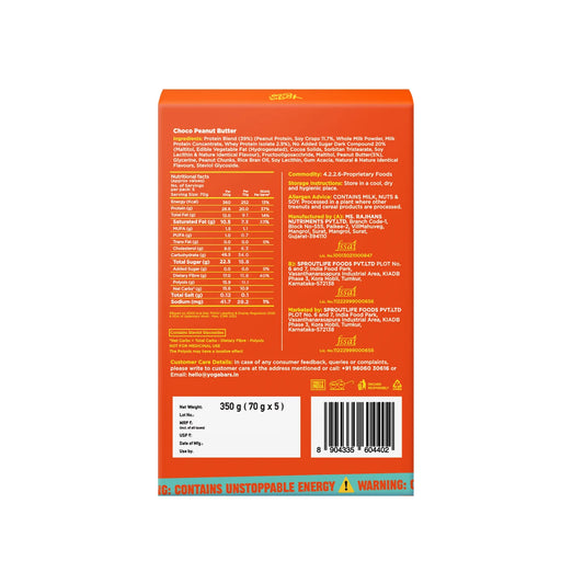 YogaBar Power Up Choco Peanut Butter 20g Protein Bars - Pack of 5 350g