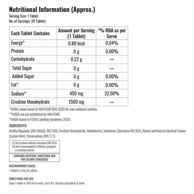 steadfast nutrition SteadCreatine | Creatine Monohydrate 1500 mg Effervescent Tablet