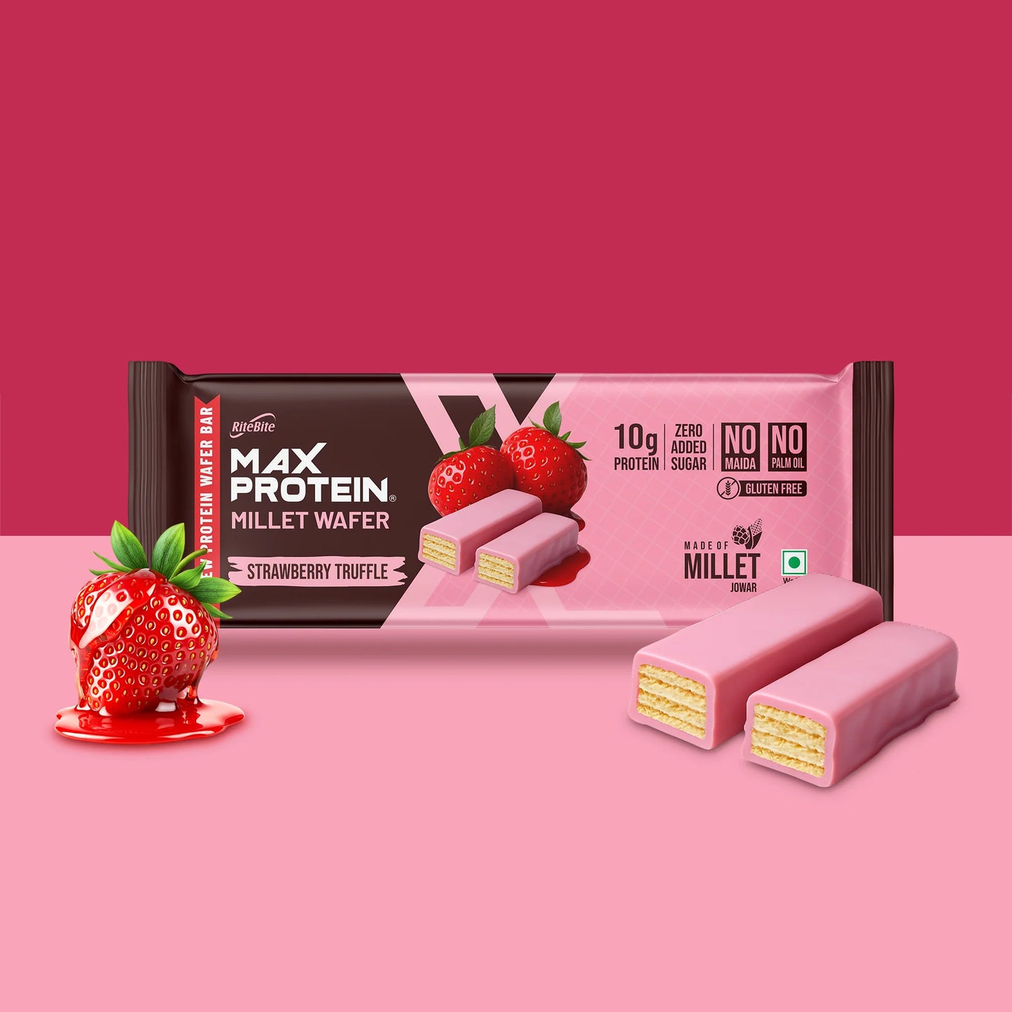 RiteBite Millet Wafer Protein Bar - Strawberry Truffle